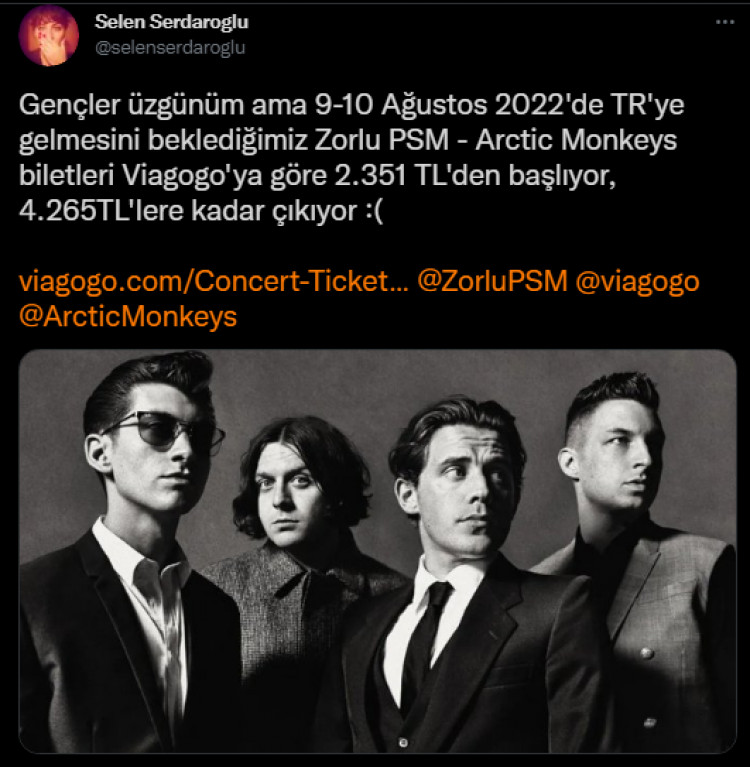 viagogo ya gore arctic monkeys konser bilet satis fiyati 2 398 tl den basliyor