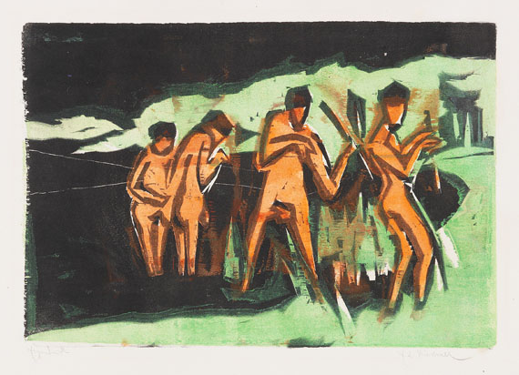 Mit Schilf Werfende Badende, Ernst Ludwig Kirchner, 1909